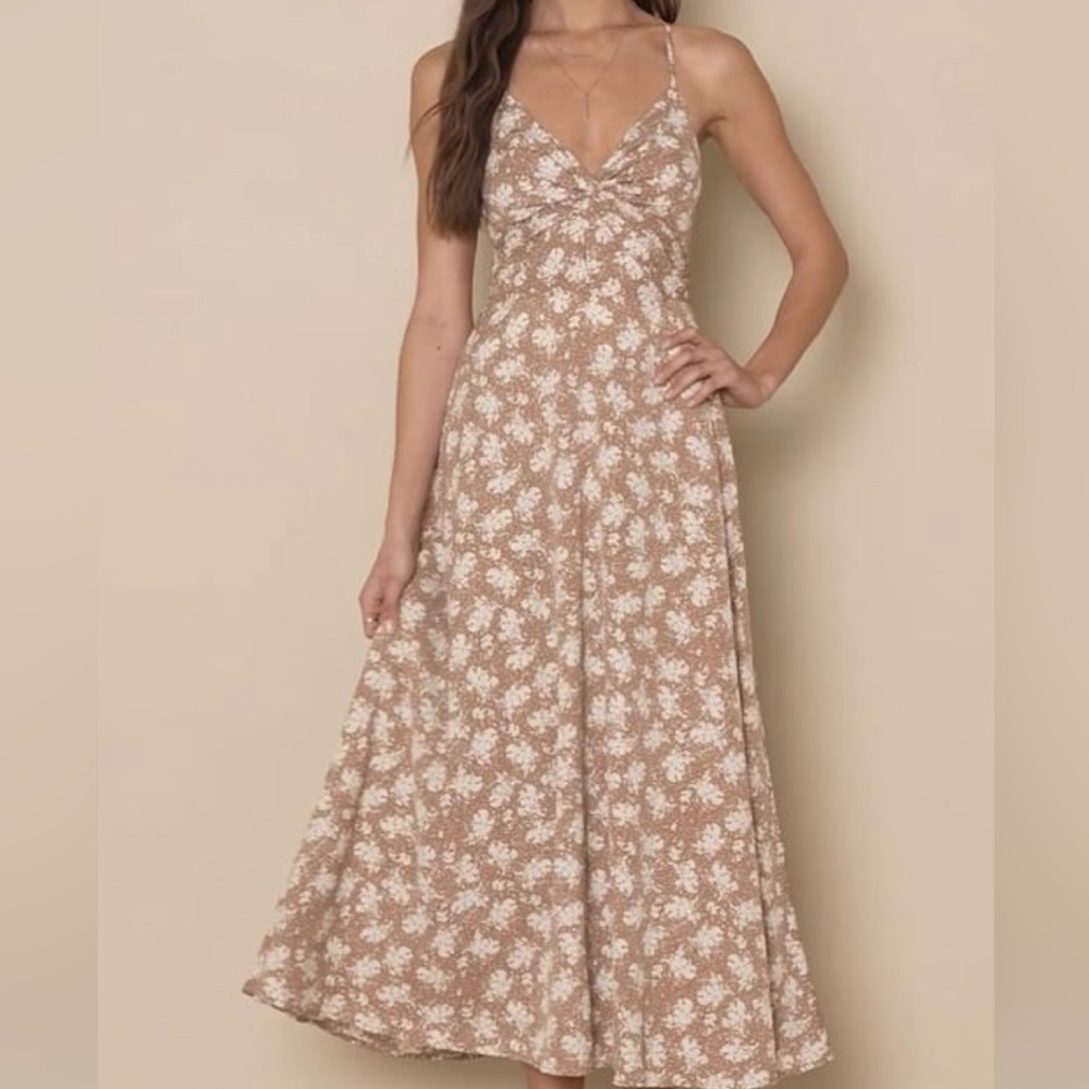 Brown and white dress with lace up back